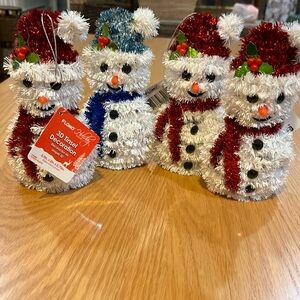 Tinsel Snowman Ornament 4 count